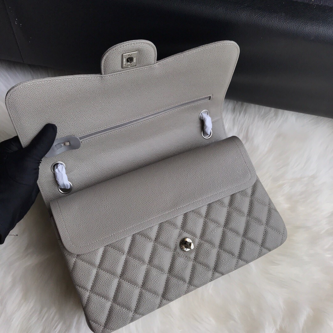 Ch@nel Flap Bag-Caviar-Silver-30CM