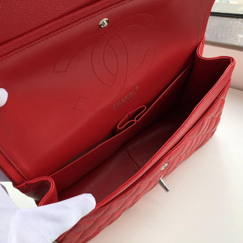 Ch@nel Flap Bag-Cavir Leather-Silver-30CM