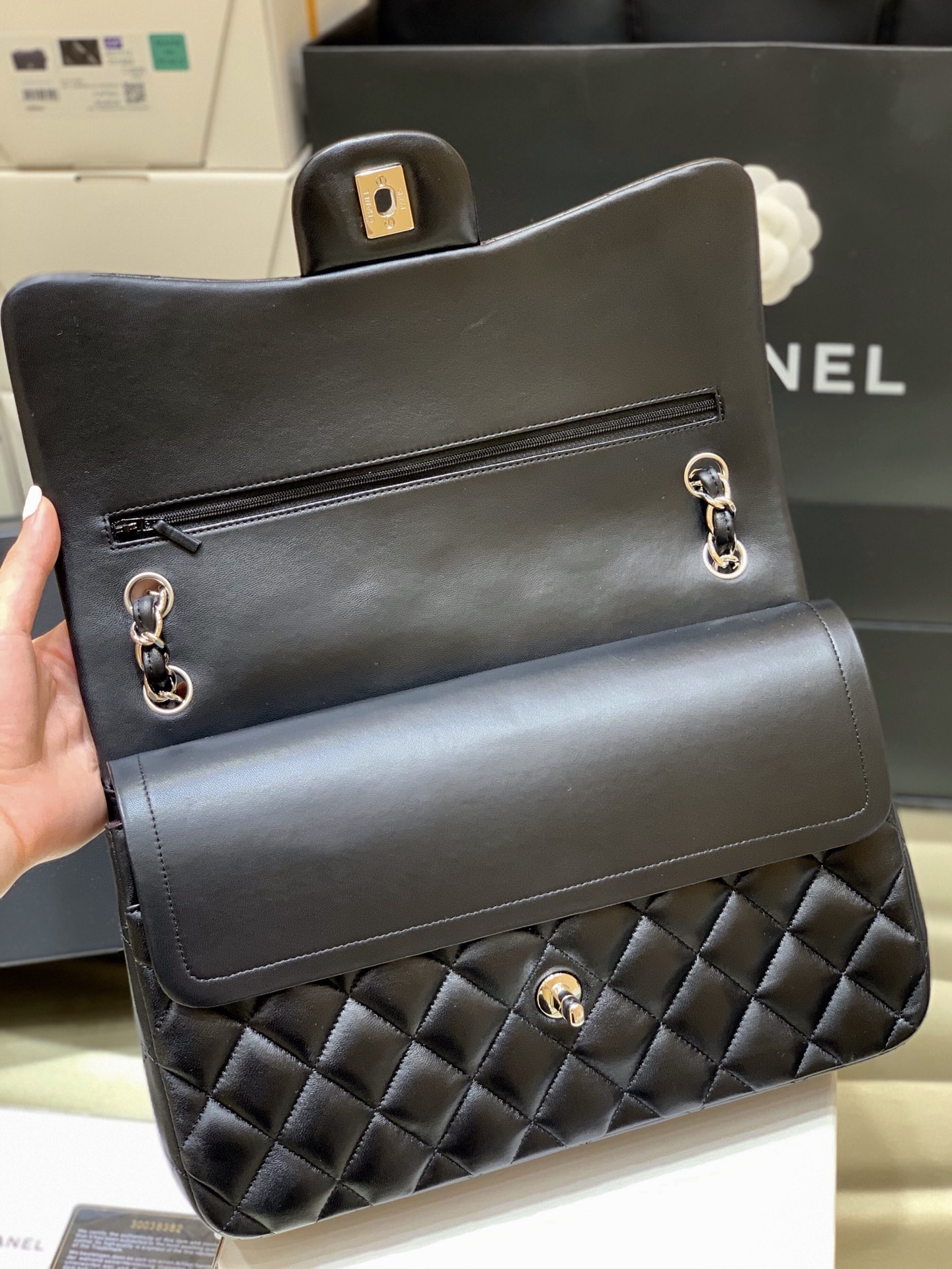 Ch@nel Flap Bag-Lambskin-Silver-30CM
