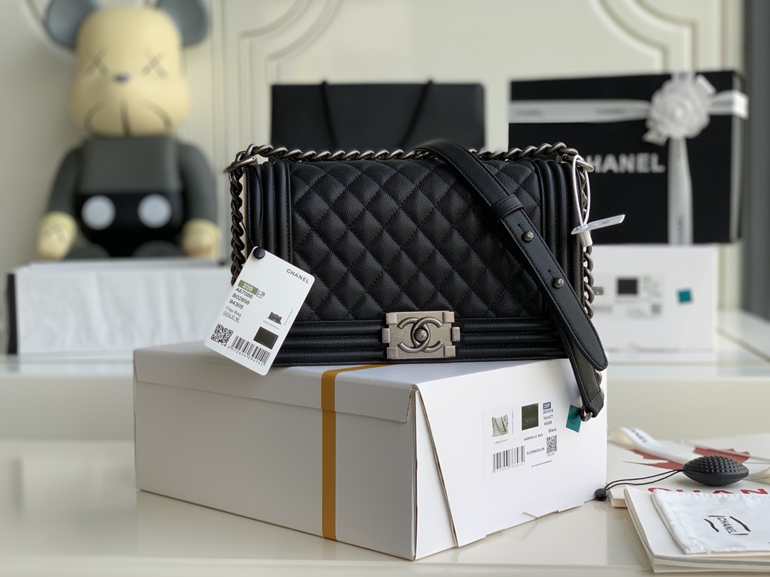 Ch@nel Boy Bag-Caviar-25CM