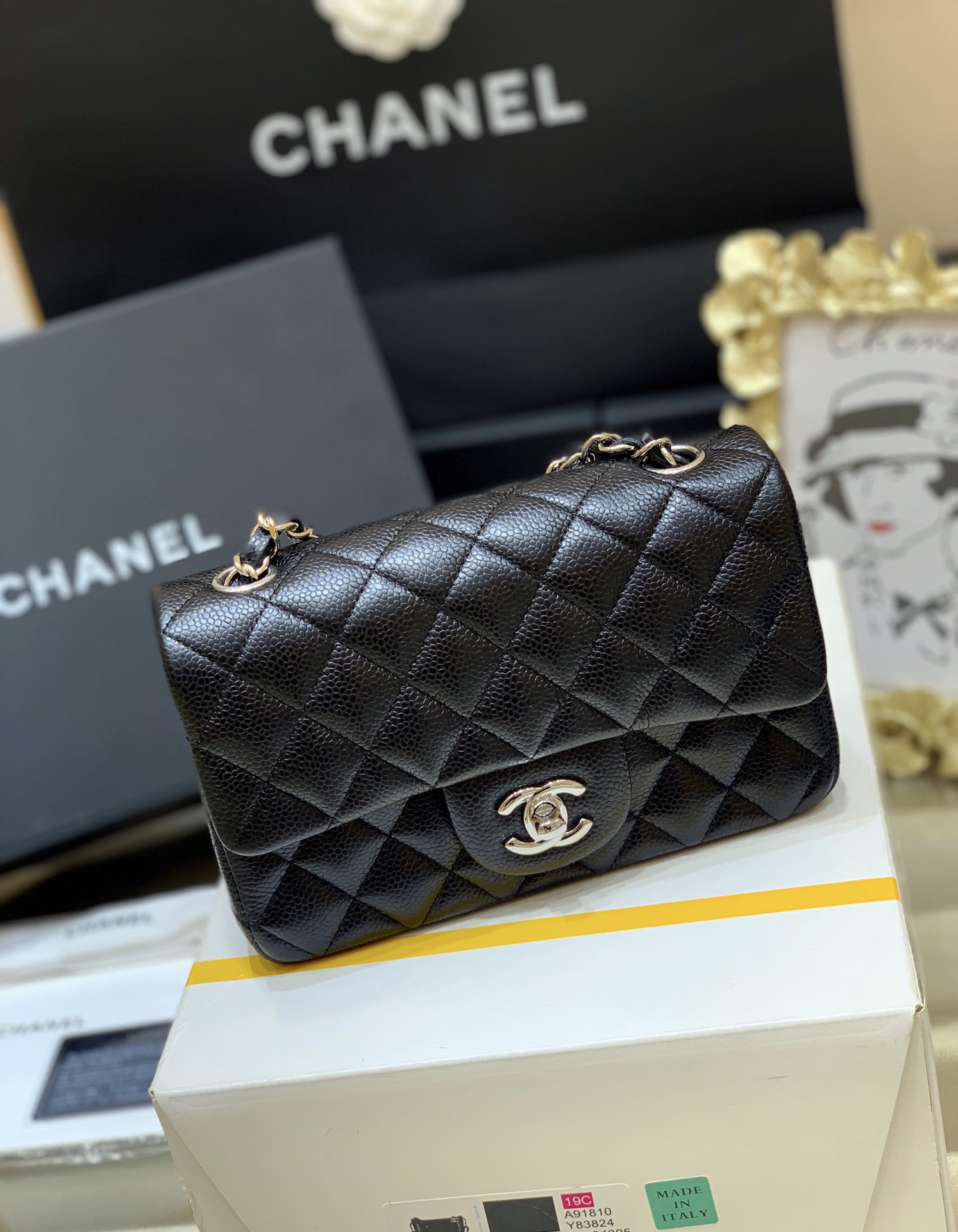Ch@nel Flap Bag-Caviar-Silver Hardware-20CM