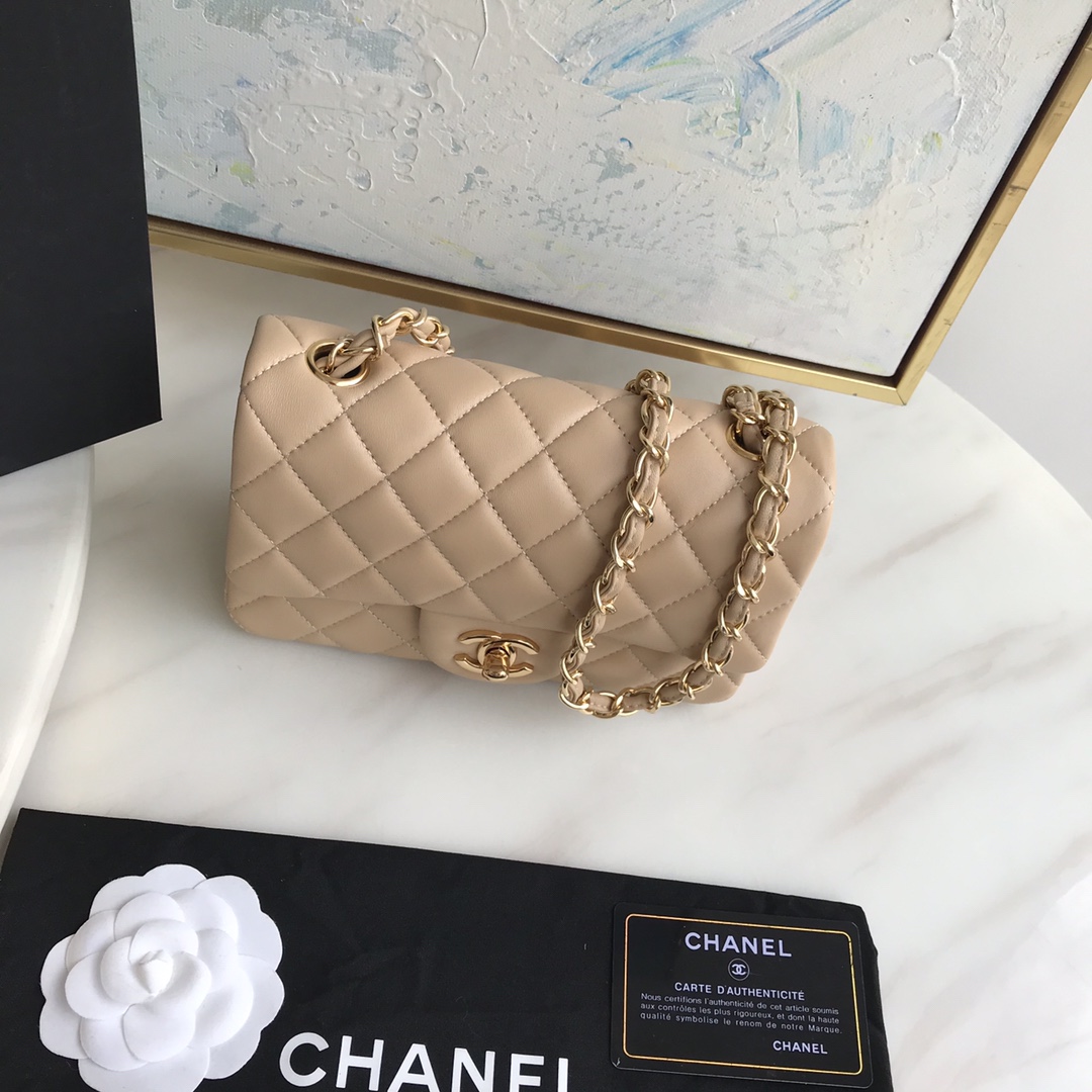 Ch@nel Flap Bag-Lambskin-Gold Hardware-20CM
