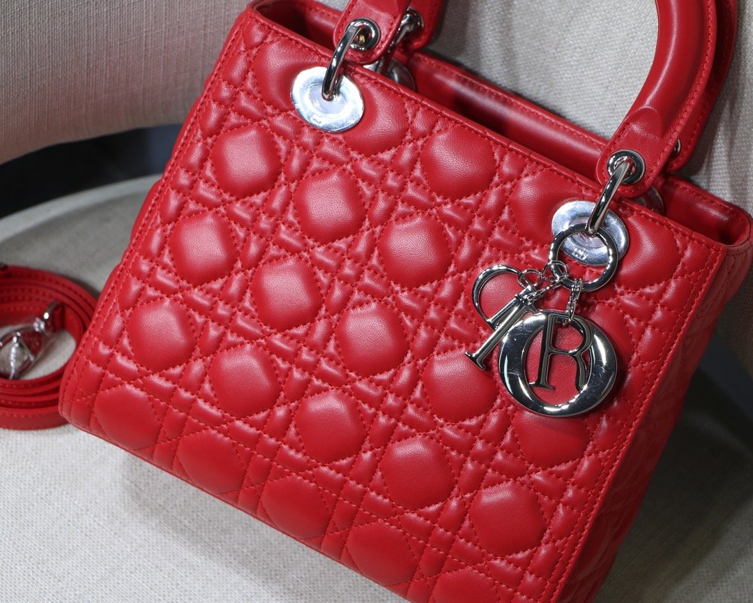 lady D*or handle bag with silver hardware-24cm