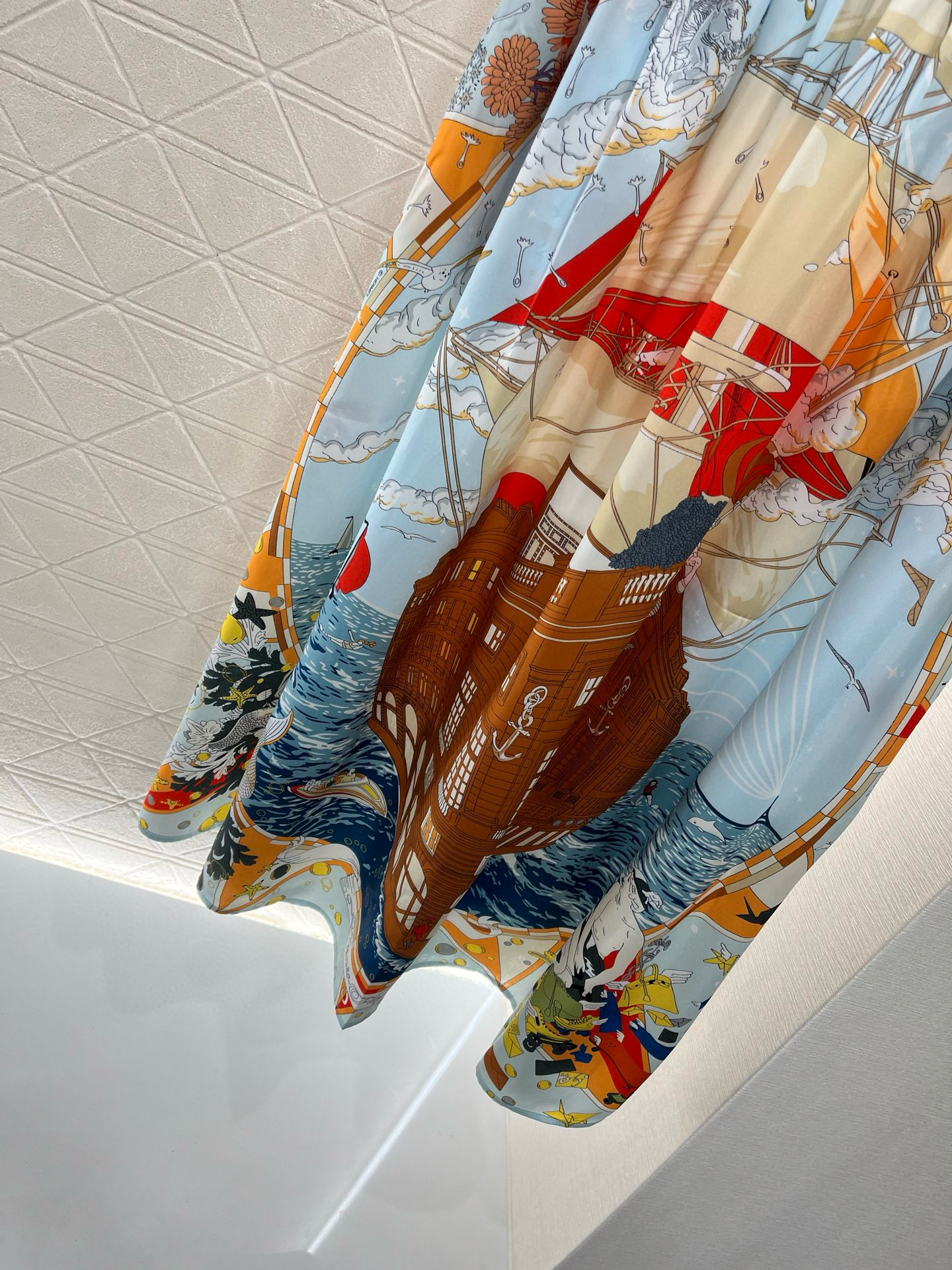 Herme Reactive All-over Printed Vintage Umbrella Skirt