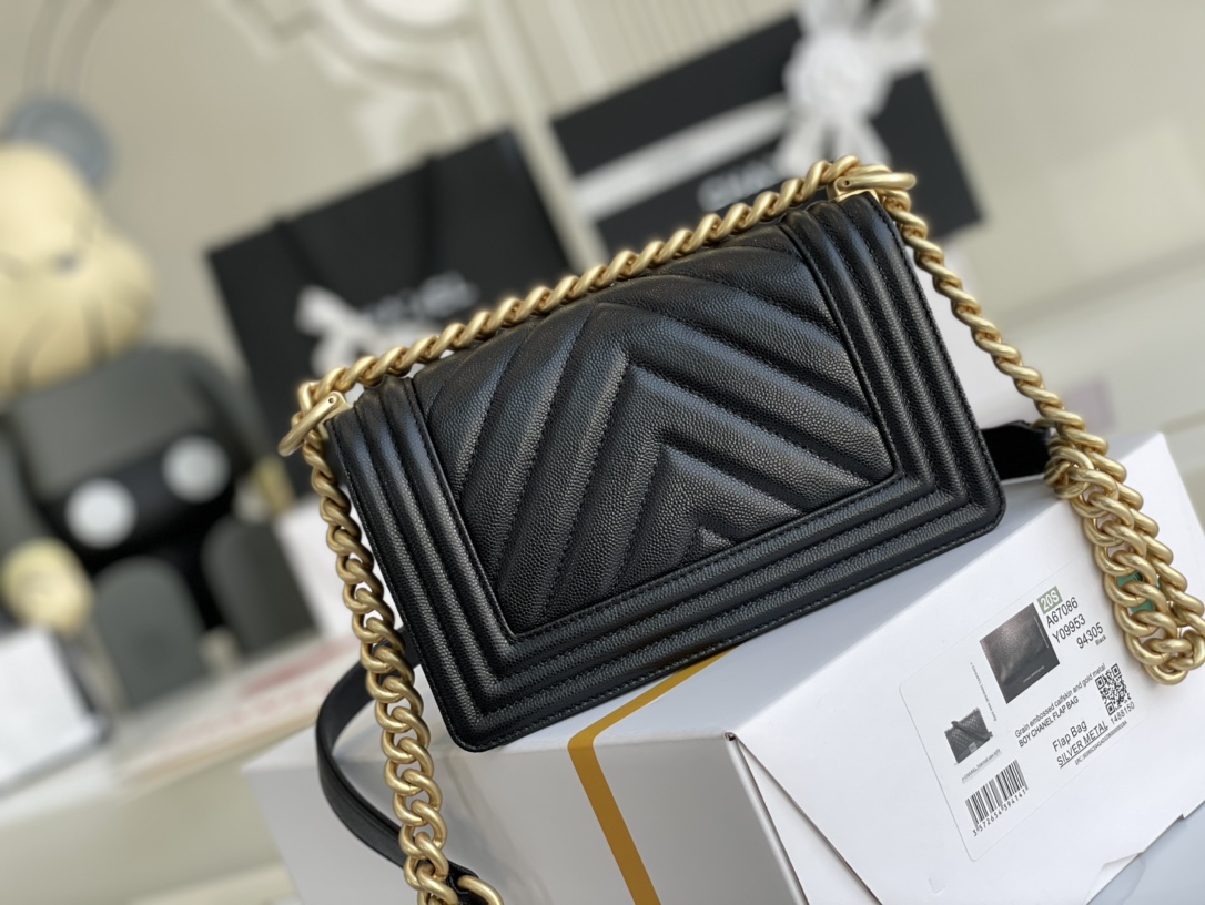 Ch@nel Boy Bag-Caviar-20CM