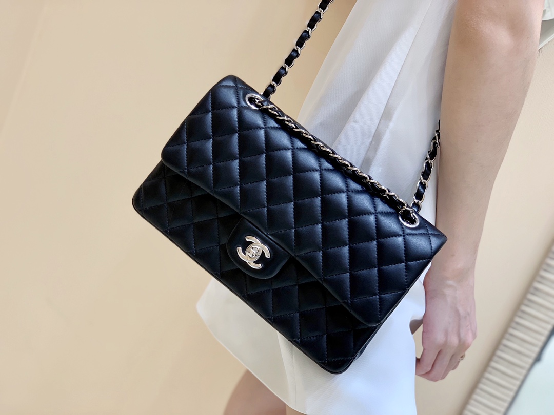 Ch@nel Flap Bag-Lambskin Leather-Silver Hardware-25CM