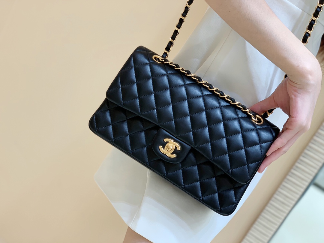 Ch@nel Flap Bag-Lambskin Leather-Gold Hardware-25CM