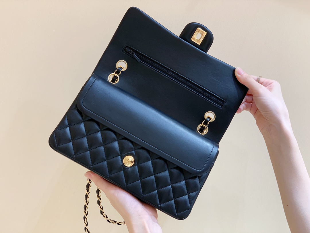 Ch@nel Flap Bag-Lambskin Leather-Gold Hardware-25CM
