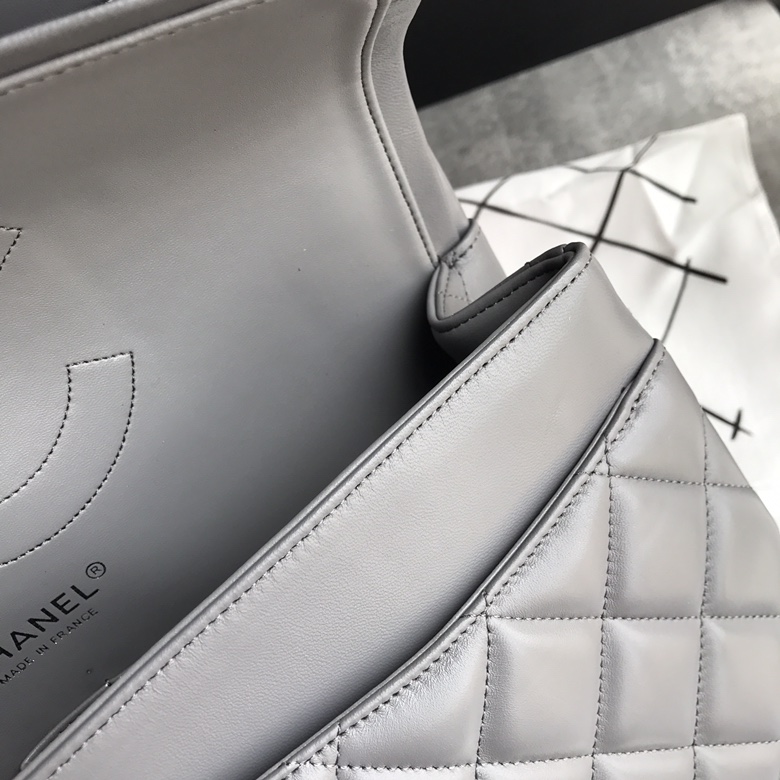 Ch@nel Flap Bag-Lambskin-Silver-30CM