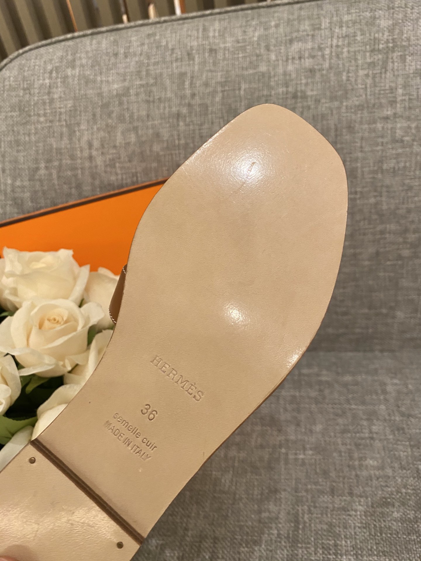 H**mes slippers in smooth leather