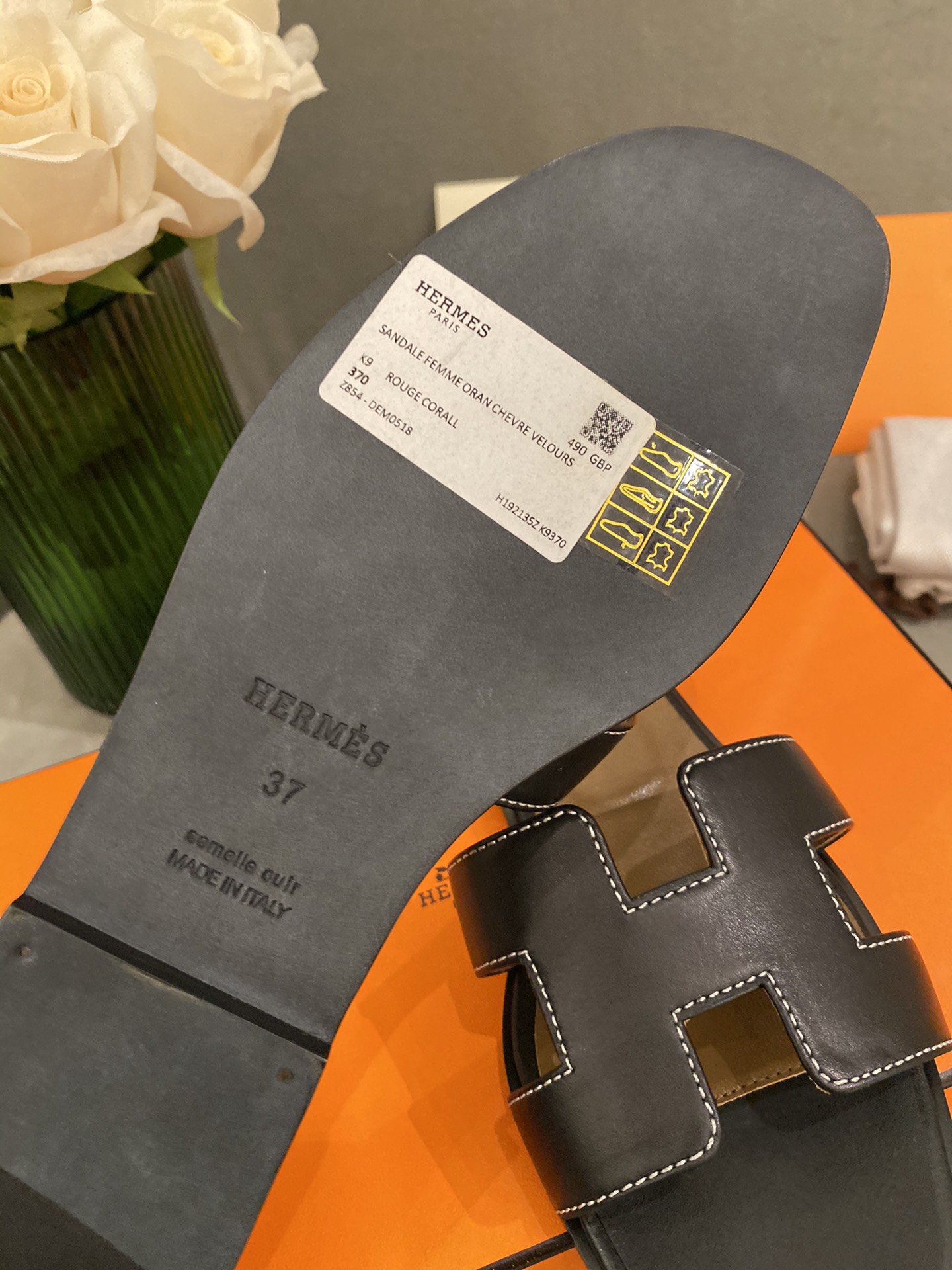 H**mes slippers in smooth leather