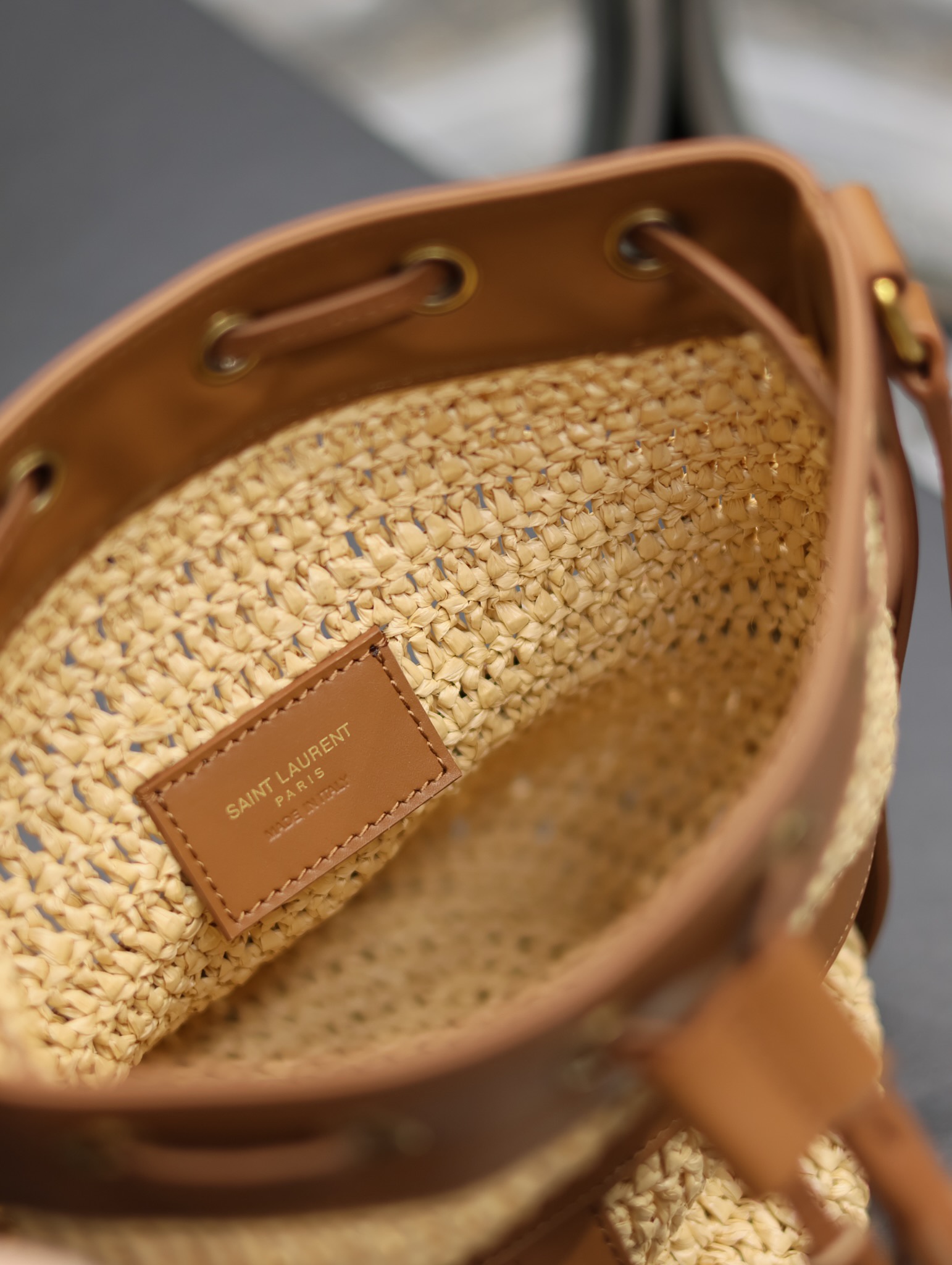 Y*L raffia straw craft bucket bag-22×15×15cm