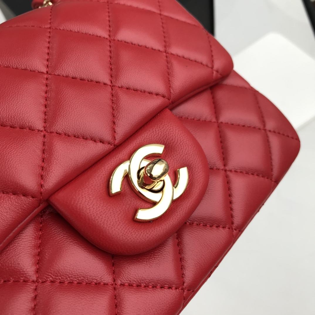 Ch@nel Flap Bag-Lambskin Leather-17CM