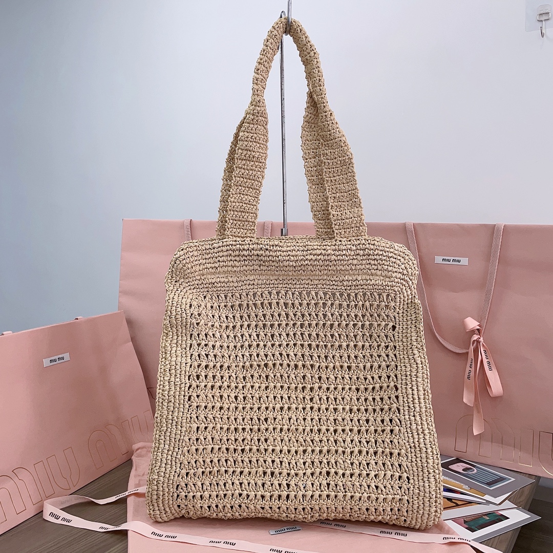 M*um*u crochet raffia tote bag-38.5x 40 x10cm