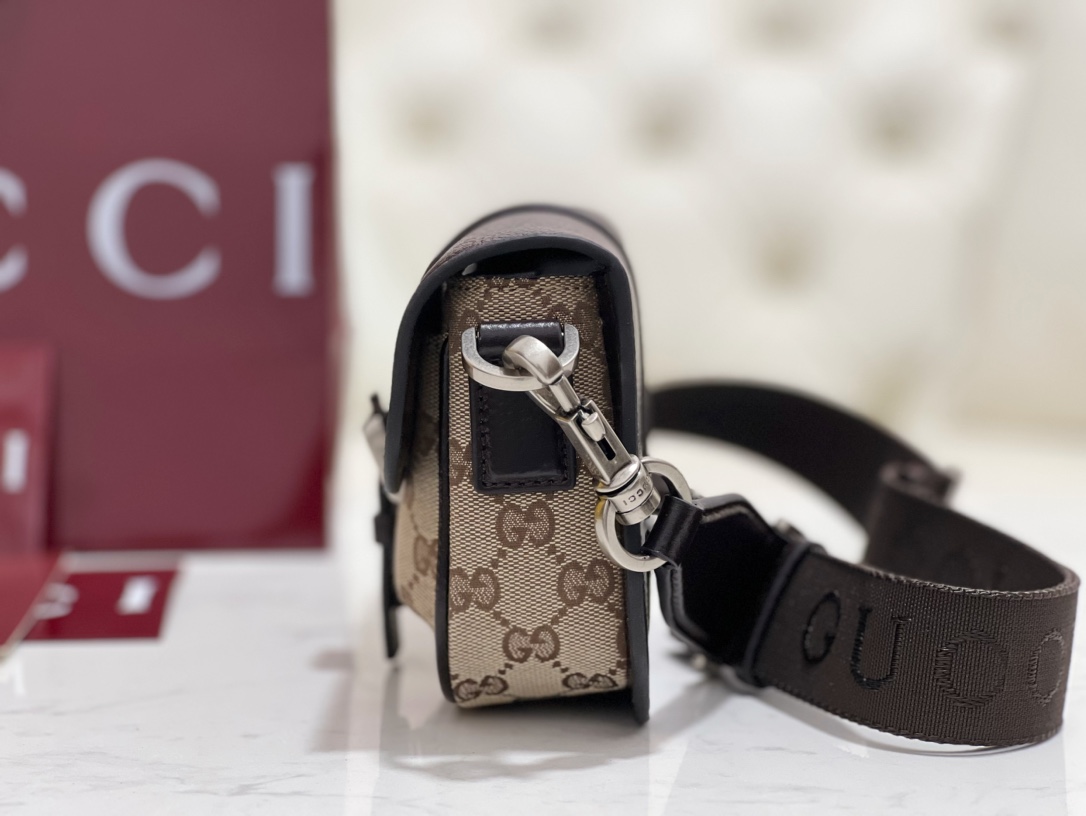 gv*c* bi-color gg S*per mini bag in beige and dark brown gg -20 × 13 × 5cm