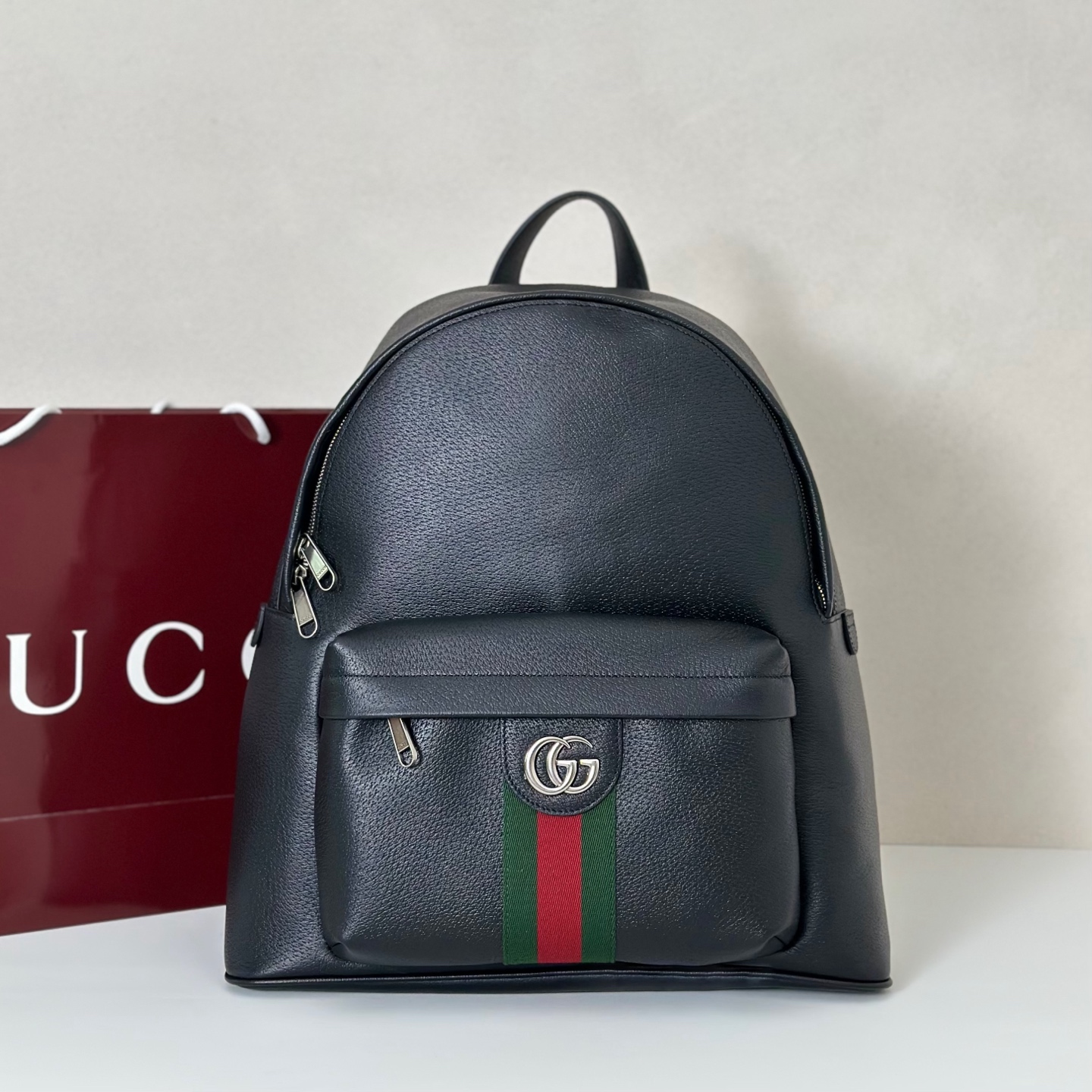 Gvc*1 ophidia medium backpack in black soft leather-36.5*41*18cm