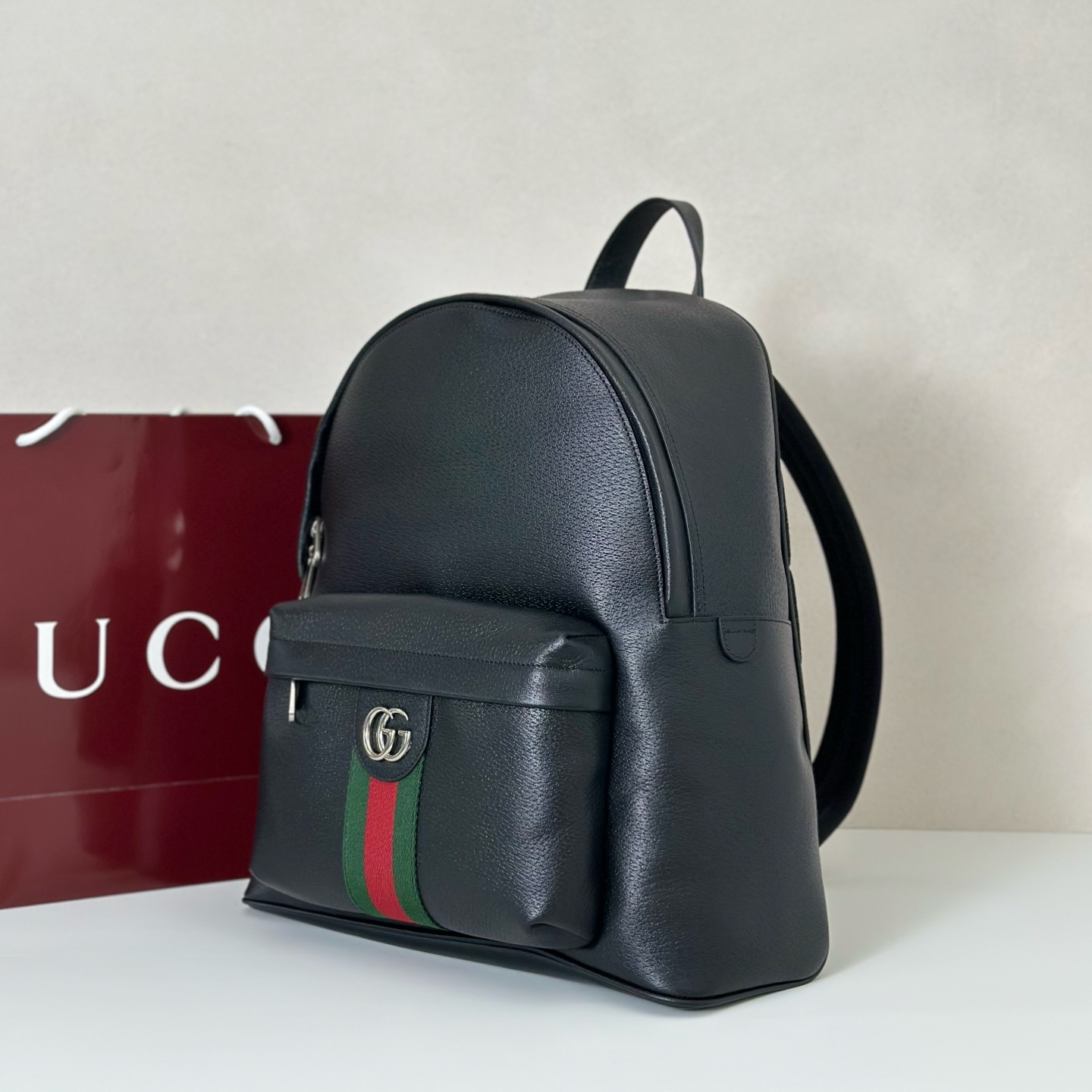 Gvc*1 ophidia medium backpack in black soft leather-36.5*41*18cm